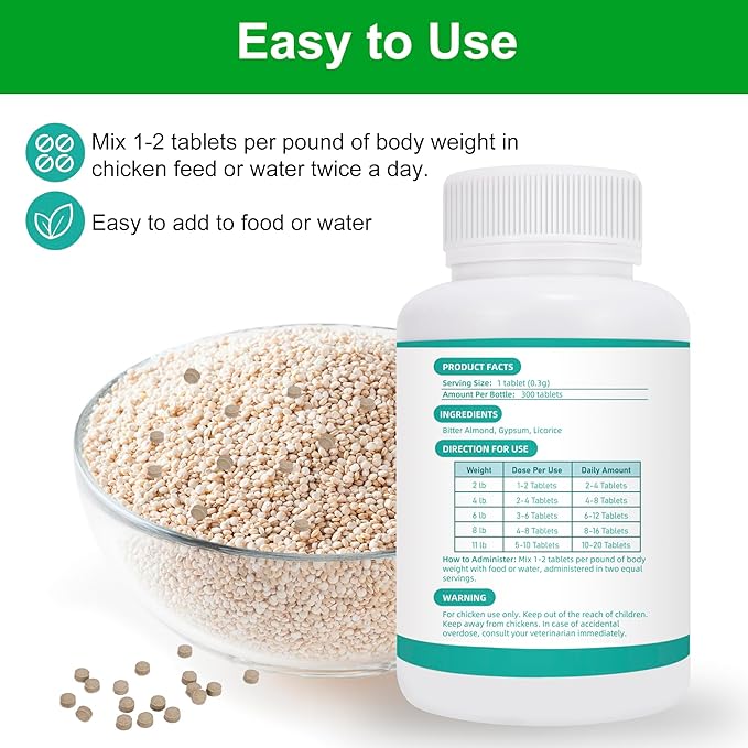 Chicken Breathing Supplement, Poultry Respiratory Aid Pills for All Breeds & Ages of Chickens - Support Wheezing, Coughing, Rapid Breathing, Lung Health - Gentle, Natural Formula - 300 Tablets