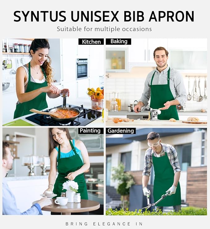 Syntus Adjustable Bib Apron with 2 Pockets Cooking Kitchen Aprons for Women Men Chef