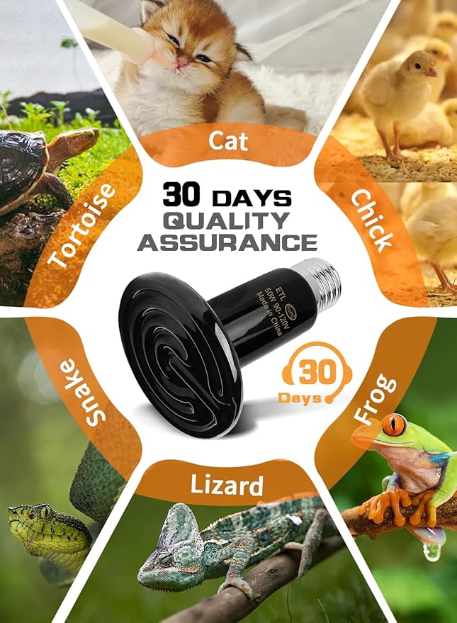 WUHOSTAM 50W 2 Pack Ceramic Heat Lamp,Black Infrared Bulb Emitter Lamp for Pet Coop Heater Reptile Chicken Lizard Turtle Brooder Bulb Temperature Adjustable No Harm No Light ETL Listed