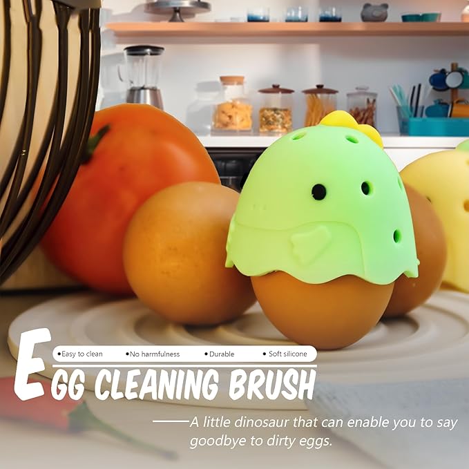 Dinosaur Egg and Vegetable Washer, 2.17 Inches, Food-Grade BPA-Free, Yellow (2, Green)