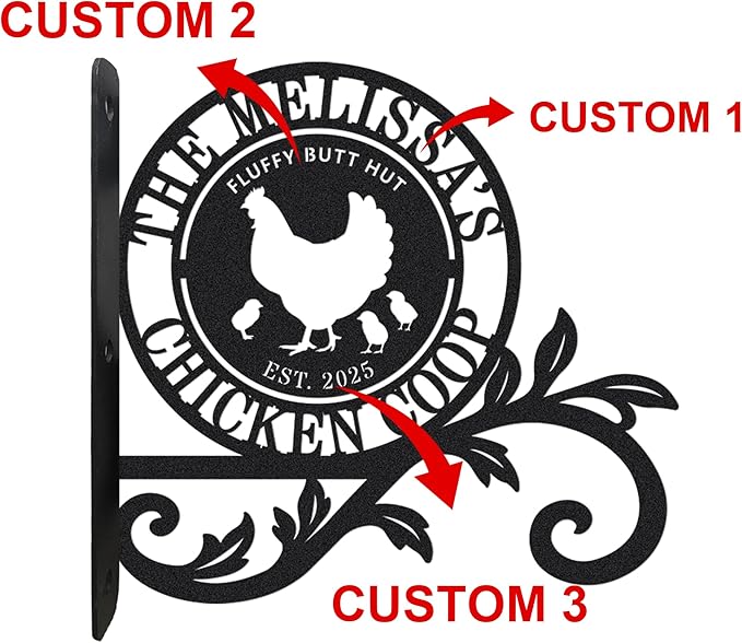 Personalized Chicken Coop Metal Sign with Hanging Basket Hook,Custom Farmhouse Wall Mount Plaque, Rustic Outdoor Chicken Coop Sign with Hen & Chicks Design,Farm Decor Accessory,Gift for Chicken Lovers