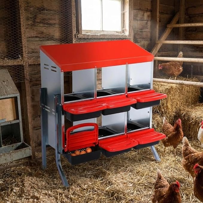 Wall-Mountable Galvanized Steel Chicken Nesting Boxes, 6/8Hole Metal Laying Box with Ventilated Design, Roll Away Egg Collection Tray, Weatherproof Hen Roosting Boxes for Coop