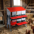 Wall-Mountable Galvanized Steel Chicken Nesting Boxes, 6/8Hole Metal Laying Box with Ventilated Design, Roll Away Egg Collection Tray, Weatherproof Hen Roosting Boxes for Coop