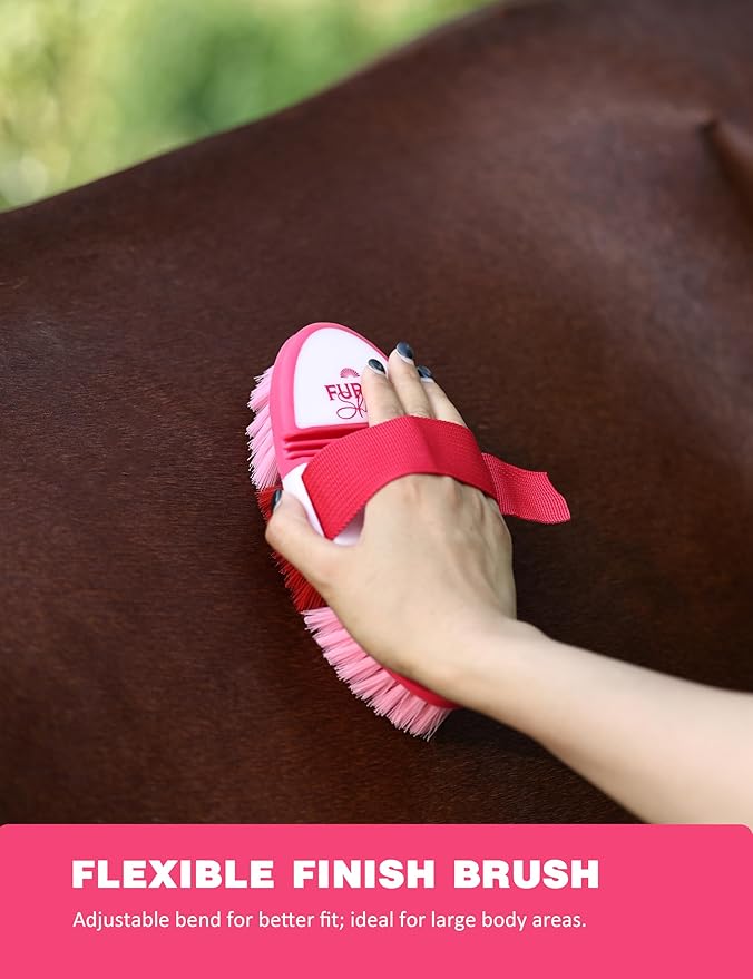 11-Piece Professional Horse Grooming Kit with Waterproof Tote Bag, Non-Slip Silicone Grip Brush Set, Curry Comb, Hoof Pick & Mane Comb Pink Garnet