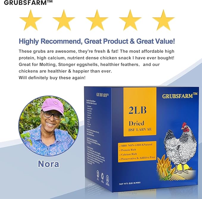 GRUBSFARM 2LB Dried Black Soldier Fly Larvae – Natural Non-GMO Chicken Treat for Adult Poultry, Molting and Laying Supplement,Resealable Bag in Retail Box