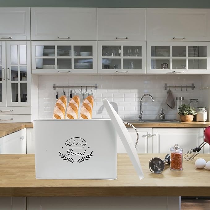 Metal Bread Box Kitchen Storage Box Iron Grain Storage Container with Lid Rectangular Vintage Bread Bin for Countertop Organization