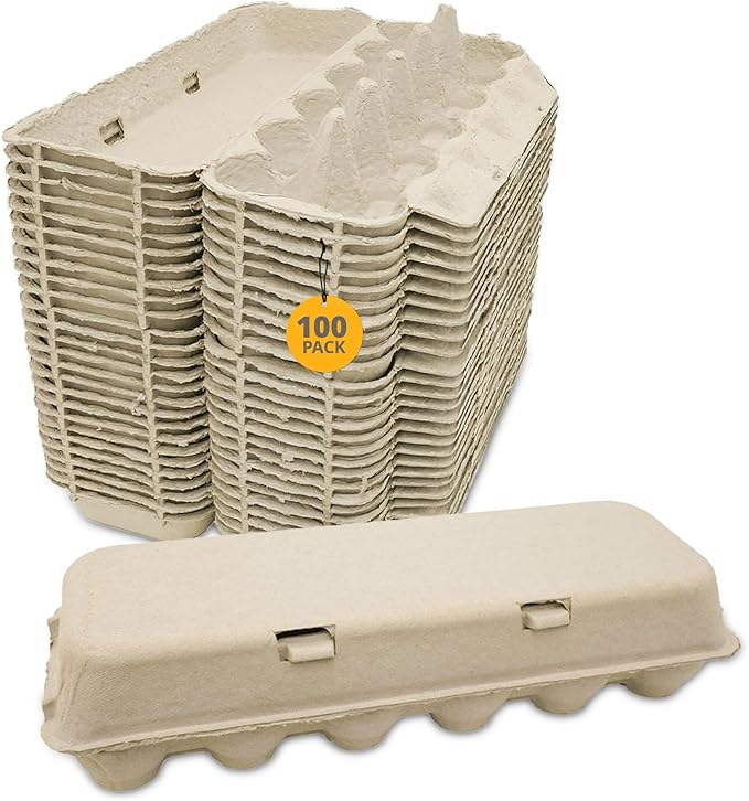 Stromberg's Large Blank Flat Top Chicken Egg Cartons, Perfect for Personalization, Eco-Friendly and Biodegradable, Made From Recycled Materials, Ideal for Farmers and Crafters, 100 Pack