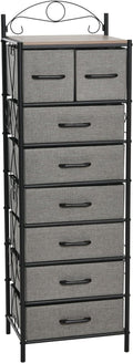 Household Essentials Victoria Dresser Tower Storage Organizer with 8 Drawers Black Metal Frame and Ashwood Rustic Wood Grain Top