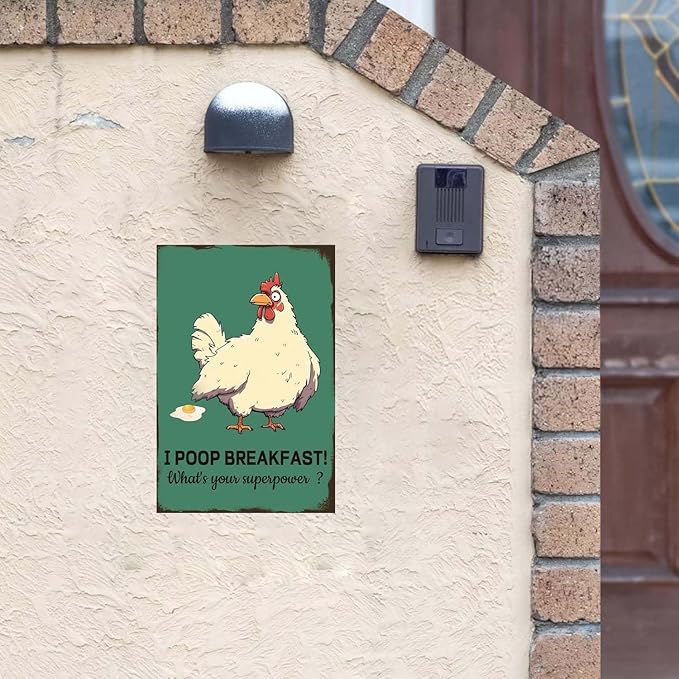 Chicken Coop Signs Funny I Poop Breakfast What's Your Superpower Metal Tin Sign Chicken Lovers Gifts Retro Chicken Decor For Kitchen Dinning Room Restaurant Chicken Coop Accessories 8x12 Inch