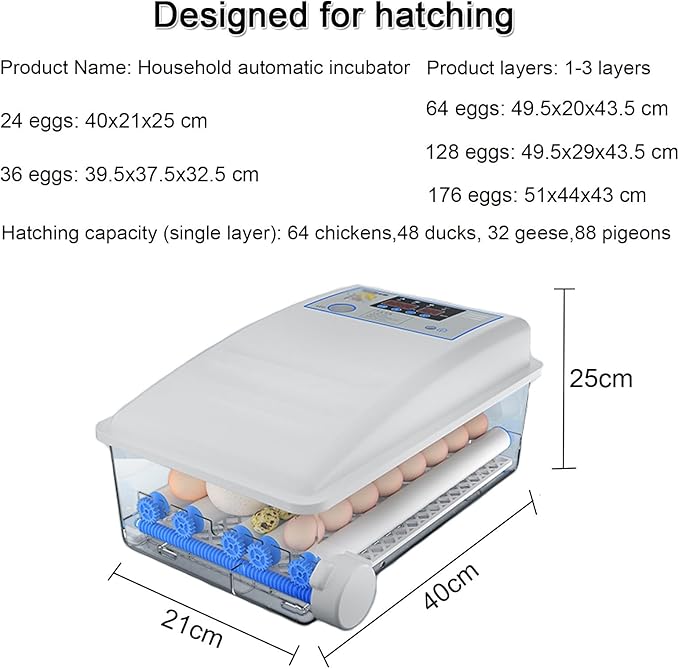 Egg Incubator Chicken Incubators for Hatching Eggs with Automatic Temperature and Humidity Control, Chick Brooder, Incubator Box Kit,36Eggs,24Eggs