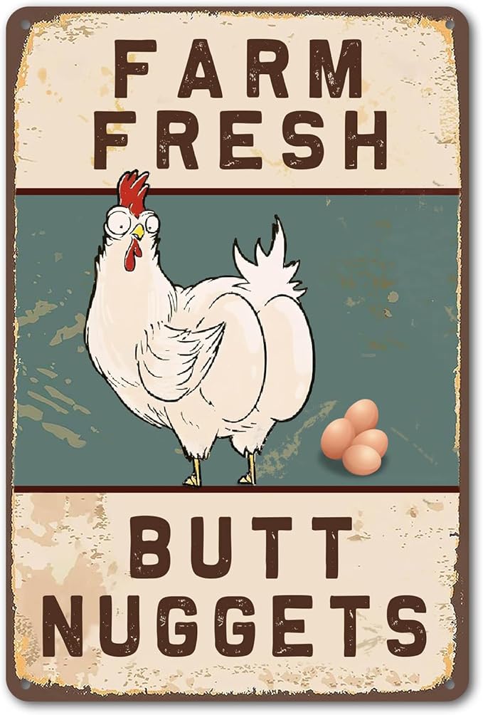 Bestylez Funny Chicken Coop Sign Vintage Chicken Sign - Farm Fresh Butt Nuggets Sign Outdoor Chicken Decor 8" * 12" (277)
