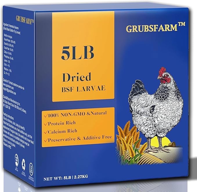 GRUBSFARM Black Soldier Fly Larvae 5LB, 100% Natural Non-GMO Molting & Laying Supplement for Hens