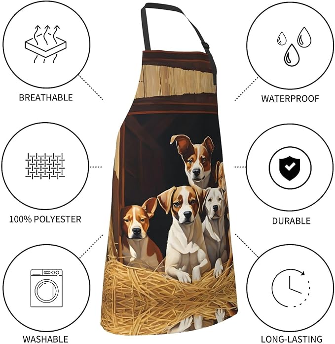 Farm Animals Waterproof Apron For Adults With Two Large Pockets,Adjustable Neck And Waist Ties,Full-Length Bib Design-Polyester Fabric