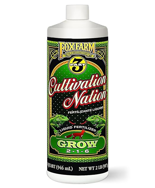 FoxFarm Cultivation Nation Grow Liquid Plant Food, 2-1-6 - Part 1 of FoxFarm 3-Part Feeding Program for Vegetative Growth - NPK Fertilizer for Seedlings & Established Plants - 1 Quart