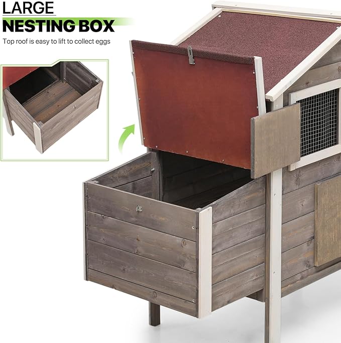 Magshion 46" Large Chicken Coop Rabbit Hutch with 2 Nesting Box, Wooden Raised Hen House with Removable Trays, Outdoor Poultry Cage Pet House with Ramp Run Hen Cage for Garden Backyard