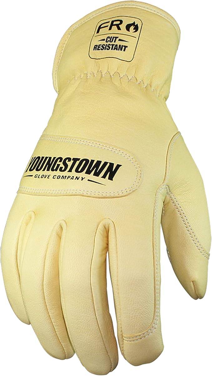 Youngstown Glove Leather Ground Utility Gloves for Men - Kevlar Lined - Cut, Puncture, Flame Resistant, Arc Rated, - Tan, Large