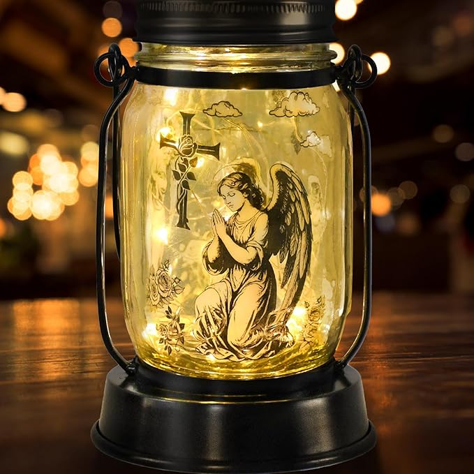 Guardian Angel Gifts for Women/Men Angel Praying Solar Lantern Mom Birthday, Mothers Day, Christmas Gifts,Sympathy Solar Lantern Garden Decoration Outside for Yard, Patio,Backyard,Porch, Torches