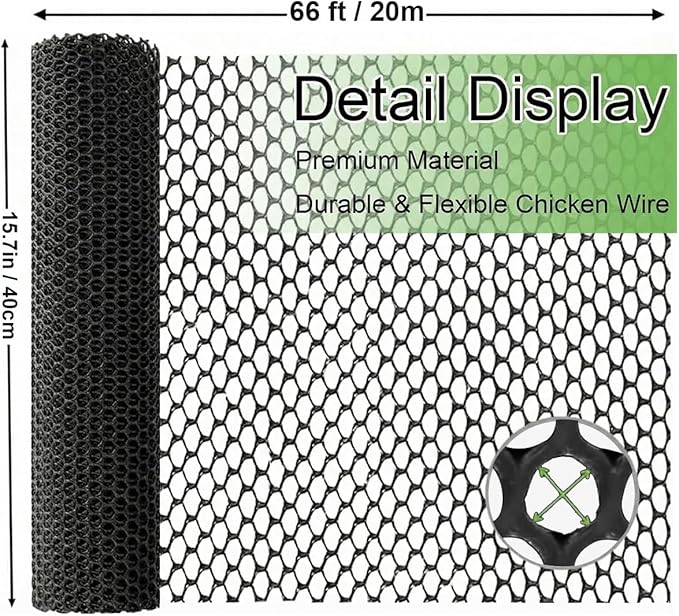 Plastic Chicken Wire Mesh Fence 15.7" x 66 ft, Quick-Install Chicken Wire Fencing Poultry Netting,Floral Netting Mesh Sheet Garden Snake Barrier, Balcony Barrier for Cats,Pet,Dogs,Rabbits
