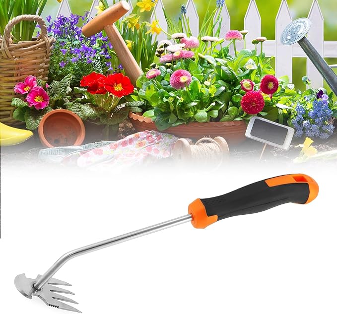 QWORK 2 Pack Weed Puller Tool with Ergonomic Handle - Uprooting Weeding Tool for Yard, Farm, Garden | Stainless Steel Weed Remover Tool| Multi-Functional Crescent Shovel for Efficient Weed Control