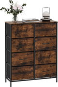 WelFurGeer 8 Drawer Fabric Dresser with Sturdy Metal Frame, Tall Dresser with Fabric Bins, Storage Chest of Drawers for Bedroom, Closet, Kids Room Organization, Rustic Brown Wood Grain Print