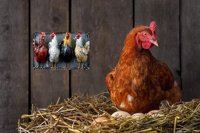 Retro Funny Chicken Tin Sign,Vintage Chicken Coop Metal Poster, Farm Wall Art Decor for Outdoor Home Fence Kitchen Bedroom,Gifts 8×12 Inches (CHICKEN)