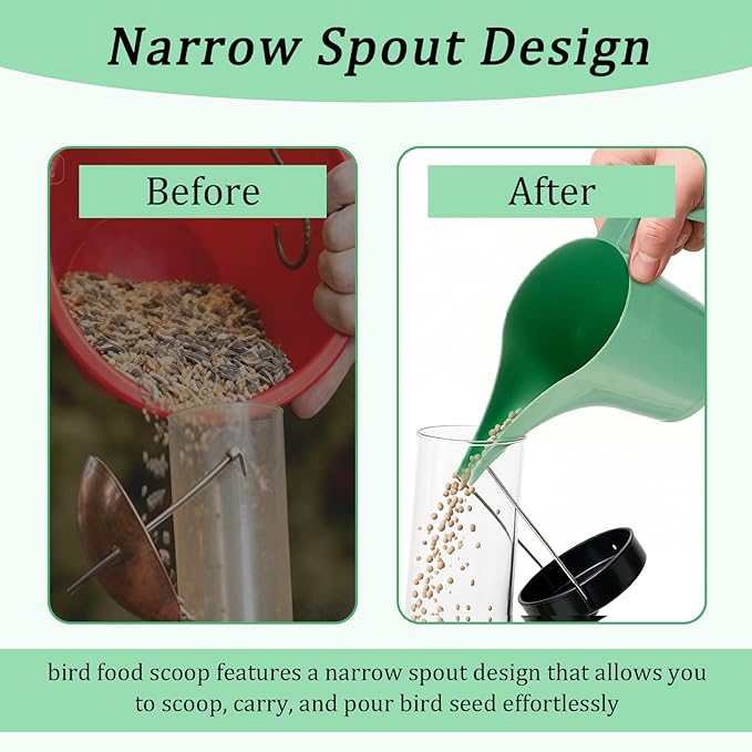 2 Pcs Bird Seed Scoop, Pet Food Bird Seed Scoop Large Capacity Suitable Narrow Spout Suitable for Tube Feeders for Filling Avian Birds Feeders Small Animal Food(Green)