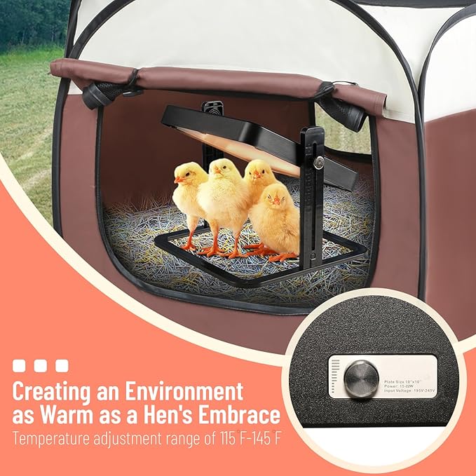 Brooder Box for Chick Starter Kit - 2026 Upgrade Dual Door Chicken Brooder Pen/Playpen/Tent with 10*10 in Brooder Heating Plate,Nesting Pad,Chicks Feeder＆Waterer,Chick Perch Up to 15 Chicks,Duck,Quail