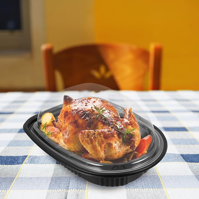 10PCS Rotisserie Chicken Roaster Container with Lids - Plastic Disposable Take out Containers Carrier with Clear Dome Lid