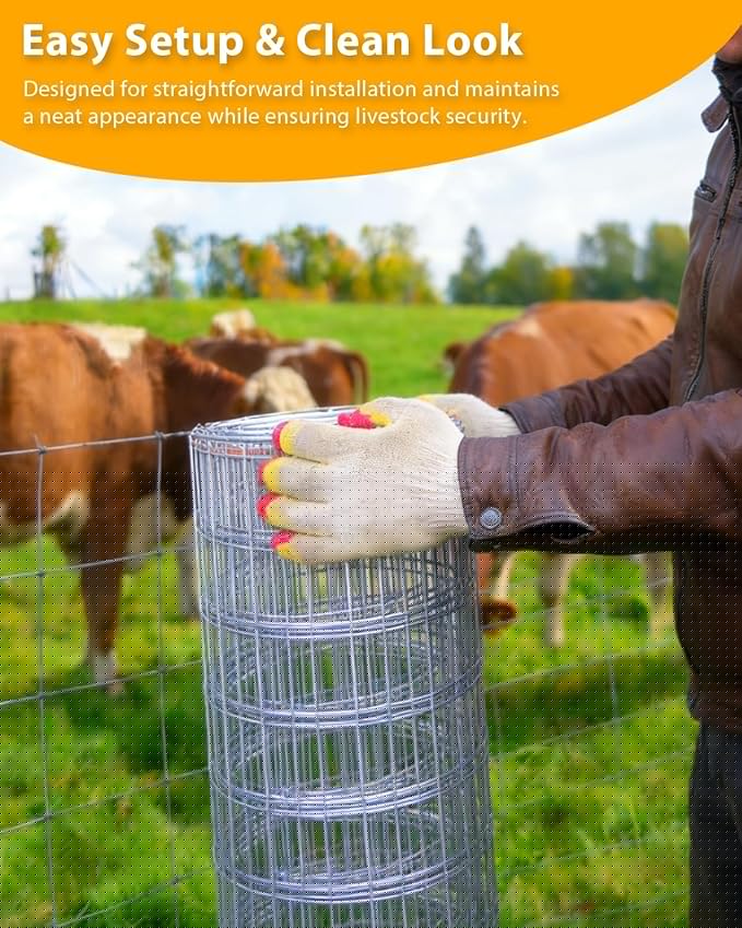 Cattle Farm Fence, 6x164ft Galvanized Wire Fencing 14GA Heavy Zinc Coating Wire Fencing, for Goat Deer Yard Livestock Animals Protection (6x164ft(14GA))