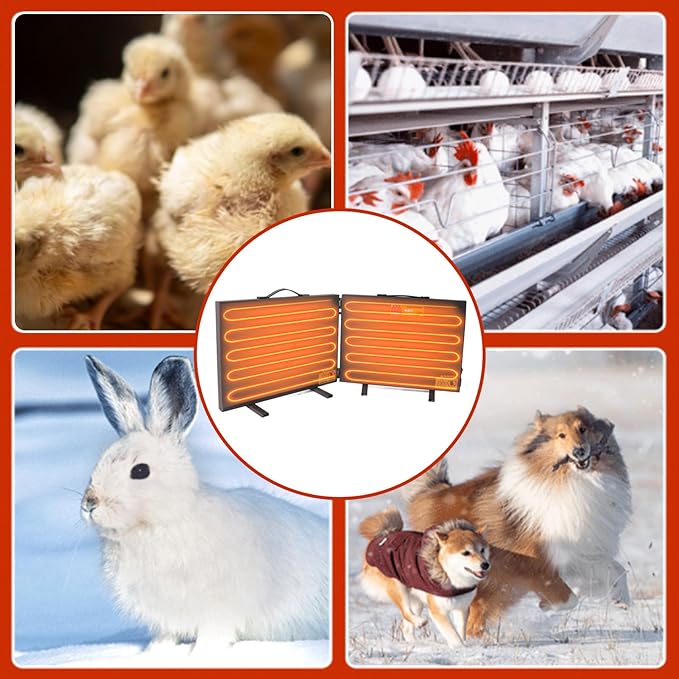 Foldable Chicken Coop Heater, 150W Chicken Coop Heater Coffee Color, Temperature Adjustable Power Failure Prevention with Timer Digital Display Chicken Coop Warmer for Outdoor (L)