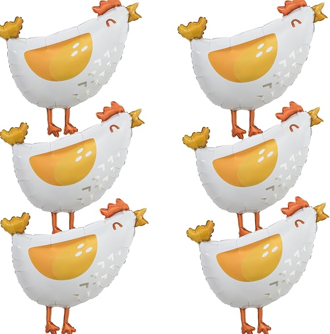 6pcs Chicken foil balloons,Aluminum chick mylar balloons, farm hen foil balloon for kids birthday baby shower farm animal party decortation.