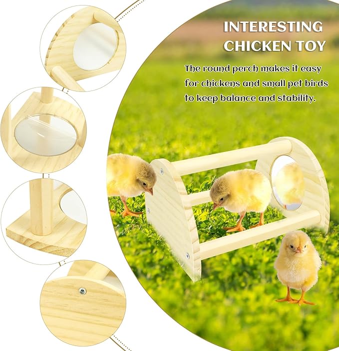 Chicken Perch with Mirror, Strong Pine Wooden Chick Perch Toys for Coop and Brooder for Birds, Baby Chicks, Hens