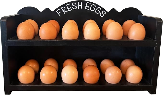 Black Premium Pine Wooden Egg Holder 2-Tier Durable 24-Egg Storage Solution Ideal for Modern and Rustic Kitchen Fresh Eggs
