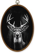 WULQYING Vintage Deer Wall Art Decor, Moody Dark Academia Stag Oval Framed Canvas Art Prints, Rustic Farmhouse Forest Animal Wall Hanging Decor for Home Bedroom Living Room, 8.6x11.4 Inches