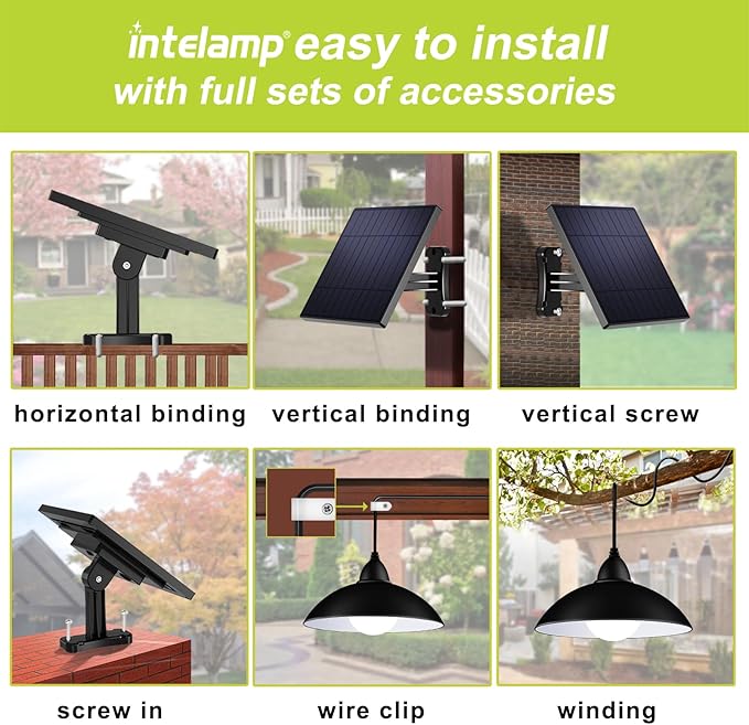 intelamp Solar Pendant Lights Indoor Outdoor, 2 Packs 4000mAh Gazebo Shed Chandeliers with Remote All Day/Night Mode 16.4Ft Hanging Warm White Lighting for Outside Barns Chicken Coop