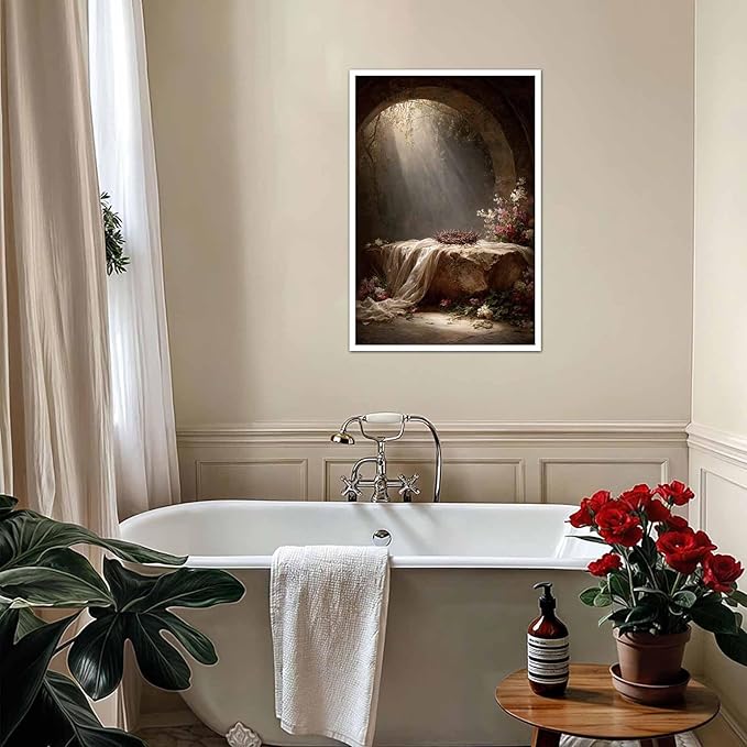 He Is Risen Canvas Easter Empty Tomb of Jesus Wall Decorations Religious Spring Art Christian Easter Pictures Wall Art Canvas Roll 20x30 inch