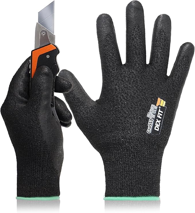DEX FIT Level 5 Cut Resistant Gloves Cru553 Prime - 3D-Comfort Fit, Firm Grip, Thin & Lightweight, Touchscreen Compatible, Durable, Breathable, Machine Washable; Black XL (10) 1 Pair