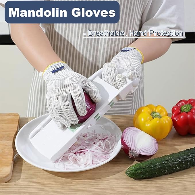 Dowellife Level 8 Reinforced Cut Resistant Gloves, Food Grade, Knife Safety Gloves for Meat Cutting, Oyster Shucking, Fish Fillet, Kitchen Slicing and Wood Carving, White, Large