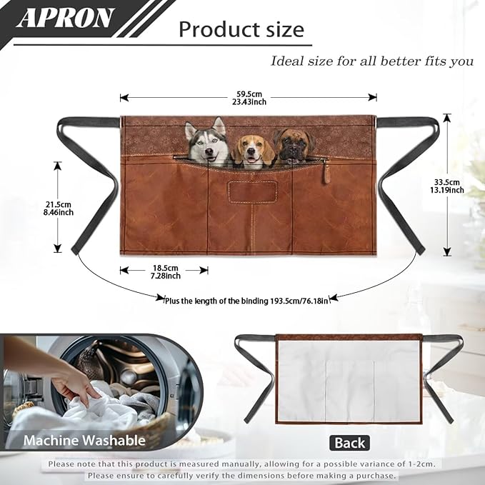 Waist Apron with 3 Pockets Waterproof 13 Inch Short Half Waist Aprons Women Men Server Aprons Waitress Waiter Apron
