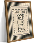 Framed Let The Good Times Roll Bathroom Print, Vintage Funny Toilet Quote Canvas Wall Art, Stripes Bathroom Picture Poster, Downstairs Toilet Painting Wall Decor 8x10 inch