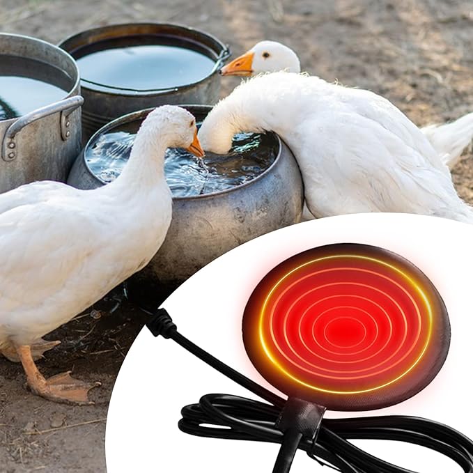 Chicken Water Heater, 5.9 Inch Silicone Freeze Proof Heating Pad, 20W Poultry Waterer Heater with 60 Inch Cord, Winter Farm Livestock Heating for Chicken Coop Outdoor Use, Keeps Water from Freezing