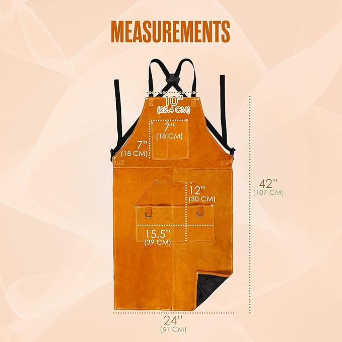 Houseables Leather Apron, Welding Apron, For Men, Blacksmith, Work Bib, Heat Resistant, Welder Gear, Forging, Woodworking, Wood, Metal Working, Blacksmithing, Shop Clothing, Flame Resistant, 24” x 42”