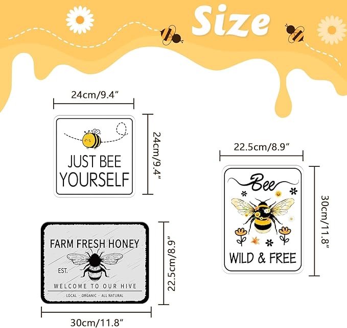 WERNNSAl 9PCS Bee Birthday Party Decorations - Honey Bee Signs Decoration for Kids Girls Farm Bee Birthday Party Funny Bumble Bee Hive Decor for Happy Bee Day Baby Shower Supplies Bee Sign Posters on Garden Home Yard Wall Decor