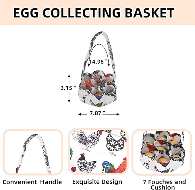 2 Pcs Egg Collecting Apron Chicken Egg Gathering Basket with 7 Pouches, Fresh Egg Holding Apron with 12 Pockets for Farmhouse Kitchen Parent Child Activities, Gift for Grandma/Housewife/Women