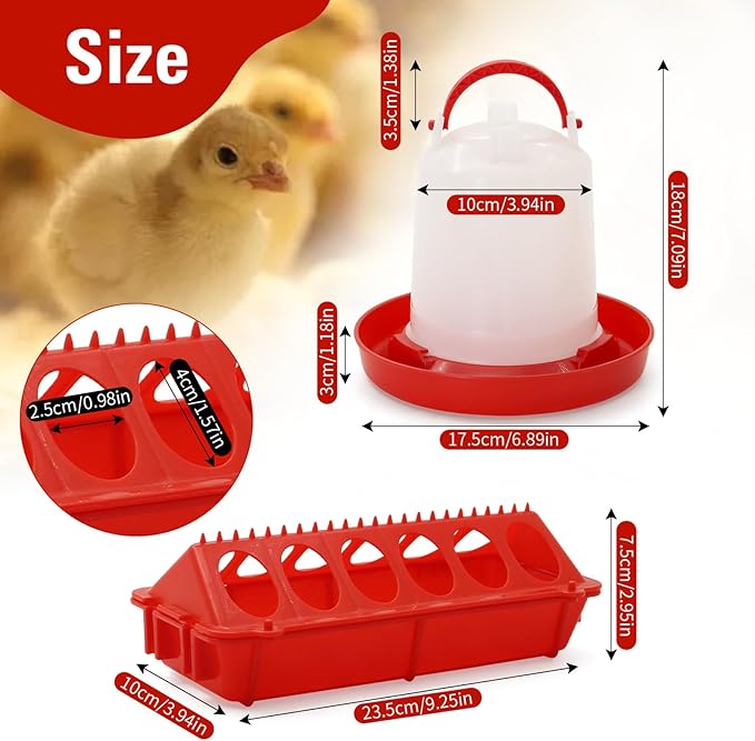 Chick Feeder and Waterer Set,Automatic 1L Hanging Chicken Waterer and Plastic Flip Top Chick Feeder for Baby Chicks,Ducks,and Quail,Brooder Starter Kit