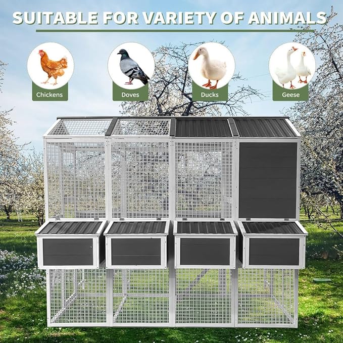 Large Walk-in Wooden Chicken Coop with Run, 3-Tier Poultry Cage for 10-20 Chickens, Outdoor Hen House with Nesting Boxes, Rainproof Roof, Pull-Out Tray, Multi-Level Rabbit Duck Hutch