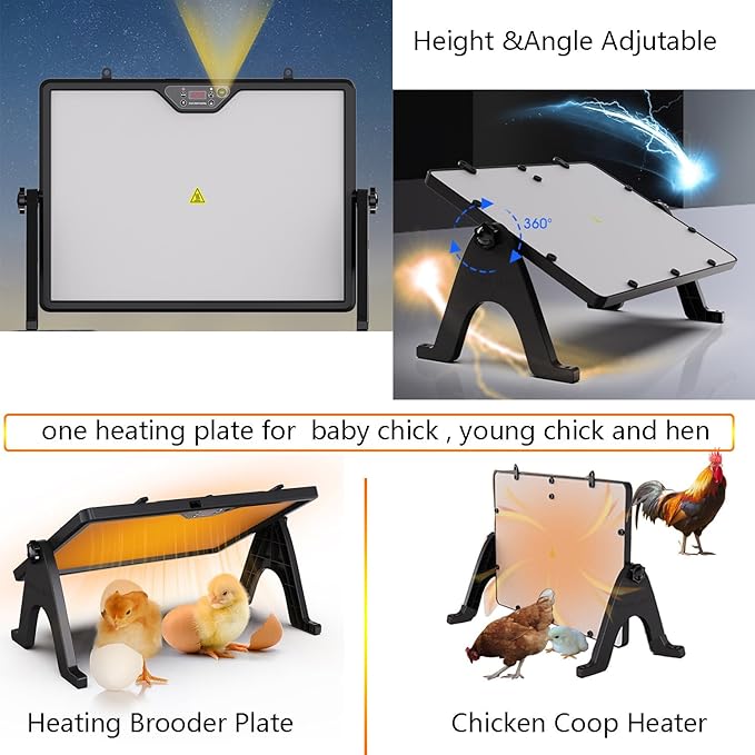Smart Chick brooder Heating Plate for Chick 12"x16" Chicken coop Heater with Thermostat Radiant Heat Plate Panel with Adjustable Temperature, Timer,Remote Control for Winter Heating