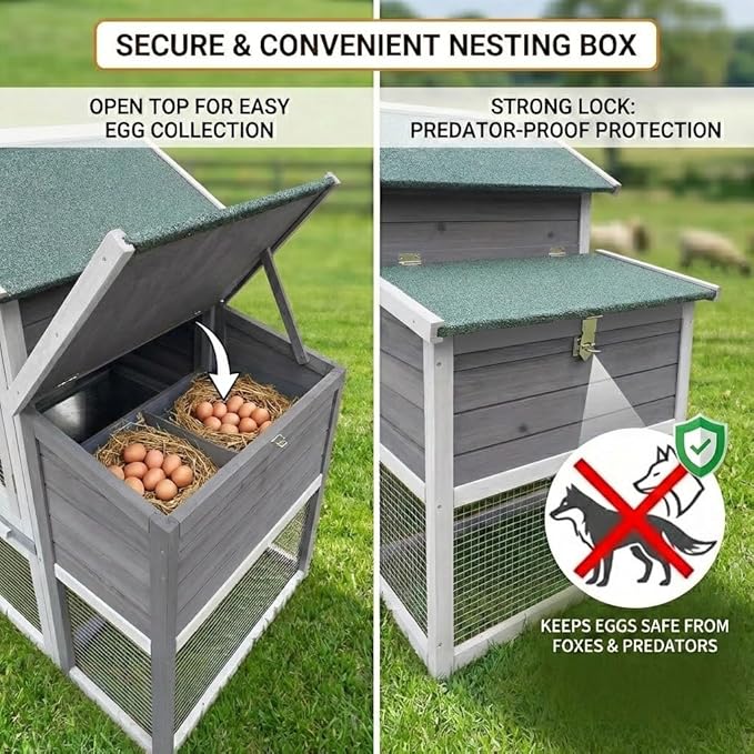 122" Large Wooden Chicken Coop with Run - Outdoor Hen House for 4-6 Chickens, Poultry Habitat Supplies with Chicken Nesting Box, Covered Chicken Enclosure & Big Chicken Coop Kits