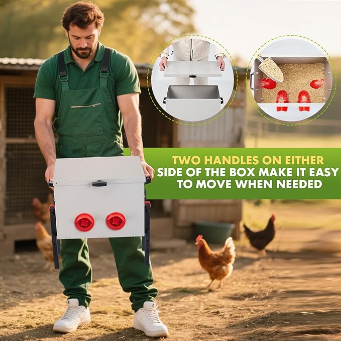 Metal Chicken Feeder with 4 Ports, 30 lbs Metal Poultry Feeder, Height Adjustable Weatherproof Feeding Box for Chickens, Geese, Ducks, Turkeys, Quails (30lbs-4 Ports)