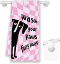 Pink Cute Dog Bathroom Kitchen Towels, Wash Your Paws Hand Towel for Bathroom, Funny Puppy Gifts for Dog Lovers, Trendy Preppy Checkered Dish Towels Decor for Dorm Girly Room 16x24in